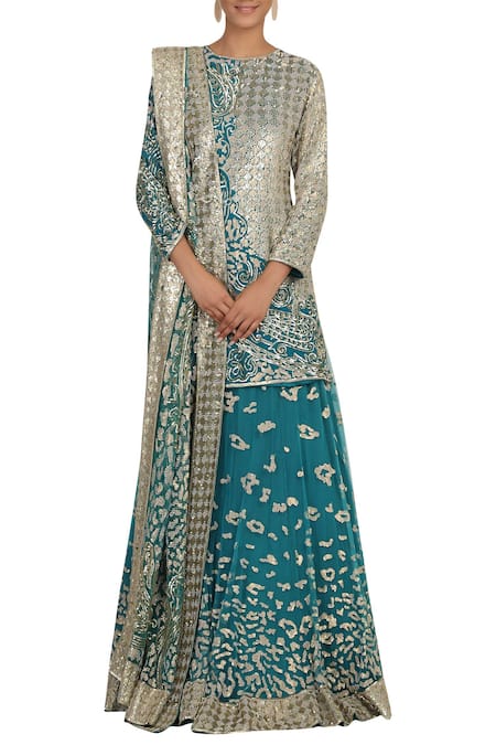 Rabani & Rakha Embellished Kurta Lehenga Set 