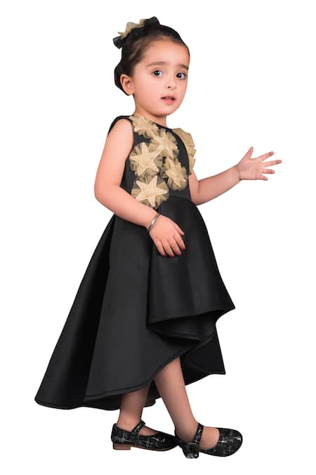 Shop Miakki Black Neoprene, Crepe Applique Flared Dress at Aza Fashions Shop_Miakki_Black Neoprene, Crepe Applique Flared Dress _at_Aza_Fashions