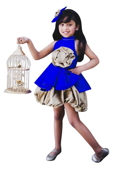 Miakki_Blue Silk, Crepe Balloon Dress _Online_at_Aza_Fashions