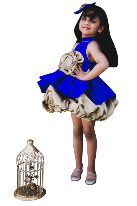 Buy_Miakki_Blue Silk, Crepe Balloon Dress _Online_at_Aza_Fashions