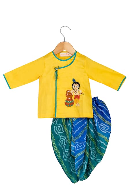 Minikin Blue Cotton, Silk Embroidery Kurta Set