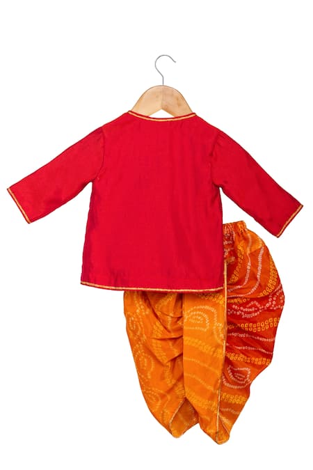 Shop Minikin Red Cotton, Silk Sequins, Embroidery Kurta Set at Aza Fashions Shop_Minikin_Red Cotton, Silk Sequins, Embroidery Kurta Set _at_Aza_Fashions