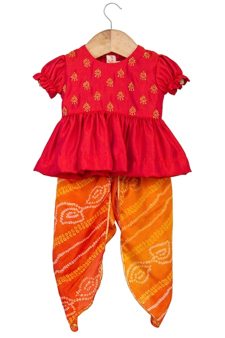 Minikin Red Cotton, Silk Sequins Kurta Set