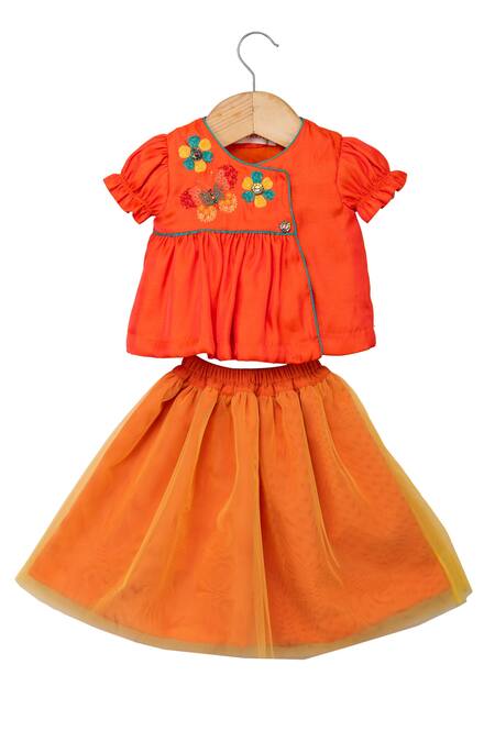 Minikin Yellow Cotton Silk Skirt Set