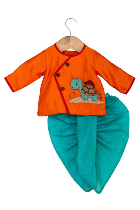 Minikin Green Chanderi, Cotton Embroidery Kurta Set