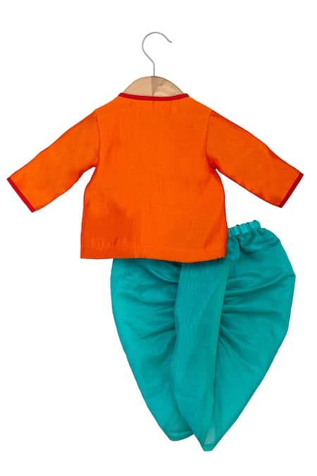 Shop Minikin Green Chanderi, Cotton Embroidery Kurta Set at Aza Fashions Shop_Minikin_Green Chanderi, Cotton Embroidery Kurta Set _at_Aza_Fashions