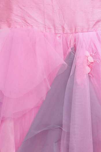 Pinkcow designs pvt ltd_Pink Silk, Net Embroidery Halter Gown _Online_at_Aza_Fashions