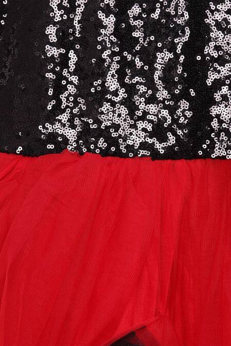 Pinkcow designs pvt ltd_Red Cotton, Silk Fabric Flowers, Sequins Embellished Gown _Online_at_Aza_Fashions