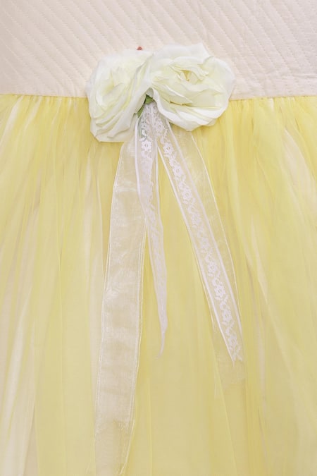 Pinkcow designs pvt ltd_Yellow Net, Cotton Flared Dress _Online_at_Aza_Fashions