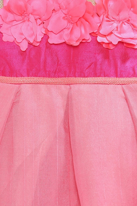 Pinkcow designs pvt ltd_Pink Silk Fabric Flowers Flared Dress _Online_at_Aza_Fashions