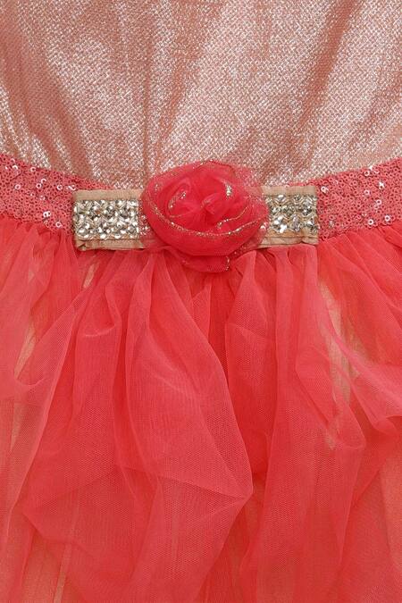 Pinkcow designs pvt ltd_Pink Brocade, Net, Silk Sequins One Shoulder Gown _Online_at_Aza_Fashions