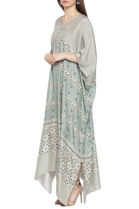 Soup By Sougat Paul_Beige Printed Kaftan Dress _Online_at_Aza_Fashions