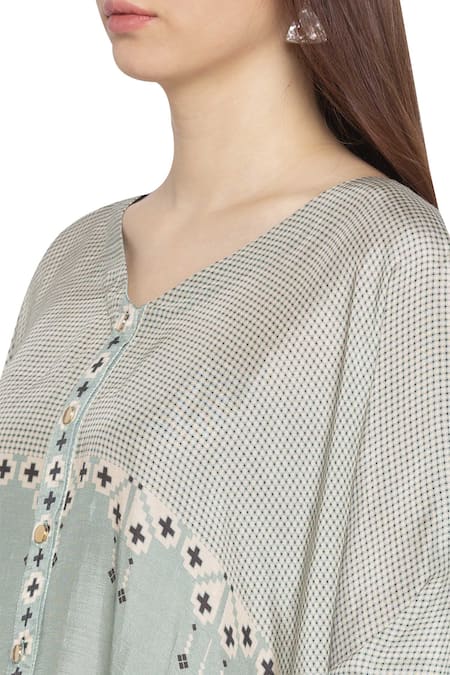 Buy_Soup By Sougat Paul_Beige Printed Kaftan Dress _Online_at_Aza_Fashions