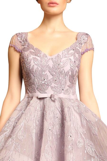 Buy Amit GT Purple Tulle Diamond Neck Embellished Peplum Gown Online at Aza Fashions Buy_Amit GT_Purple Tulle Diamond Neck Embellished Peplum Gown _Online_at_Aza_Fashions
