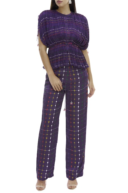 Saaksha & Kinni Purple Satin Printed Trouser 