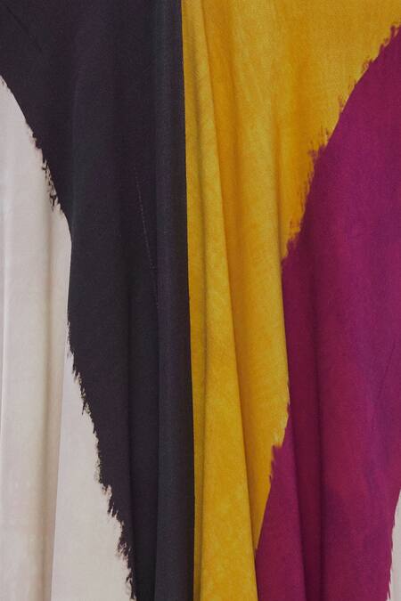 Saaksha & Kinni_Multi Color Satin Twill V Neck Printed Maxi Dress_at_Aza_Fashions