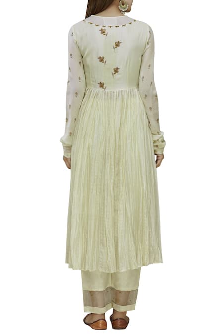 Shop Neeta Bhargava Cream Cotton Silk Round Neck Embroidered Anarkali Set at Aza Fashions Shop_Neeta Bhargava_Cream Cotton Silk Round Neck Embroidered Anarkali Set _at_Aza_Fashions