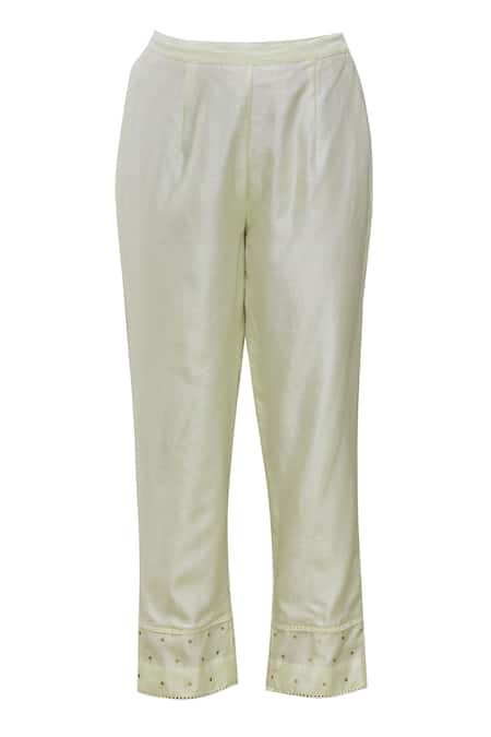 Shop Neeta Bhargava White Cotton Silk Inner Round Neckline, Kurta Hand Painted And Pant Set Online at Aza Fashions Shop_Neeta Bhargava_White Cotton Silk Inner Round Neckline, Kurta Hand Painted And Pant Set _Online_at_Aza_Fashions