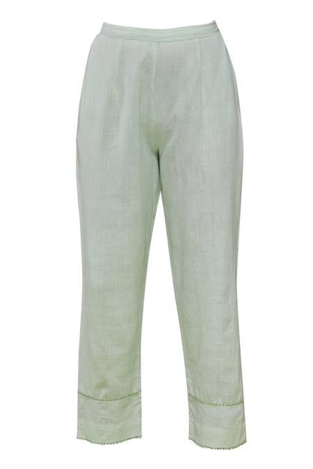 Shop_Neeta Bhargava_Green Cotton Silk Kurta Mandarin Collarinner Round Neckline Hand Painted Set _Online_at_Aza_Fashions