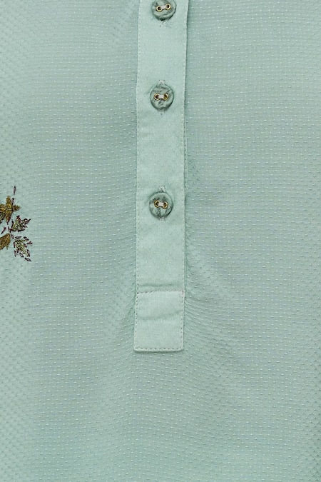 Neeta Bhargava Green Organic Cotton Stand Fall Collar High Low Tunic at Aza Fashions Neeta Bhargava_Green Organic Cotton Stand Fall Collar High Low Tunic _at_Aza_Fashions