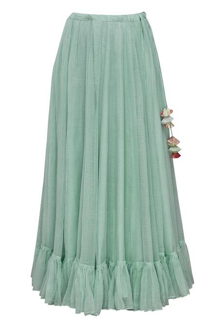 Shop_Neeta Bhargava_Green Mandarin Collar Embroidered Kurta Lehenga Set _Online_at_Aza_Fashions