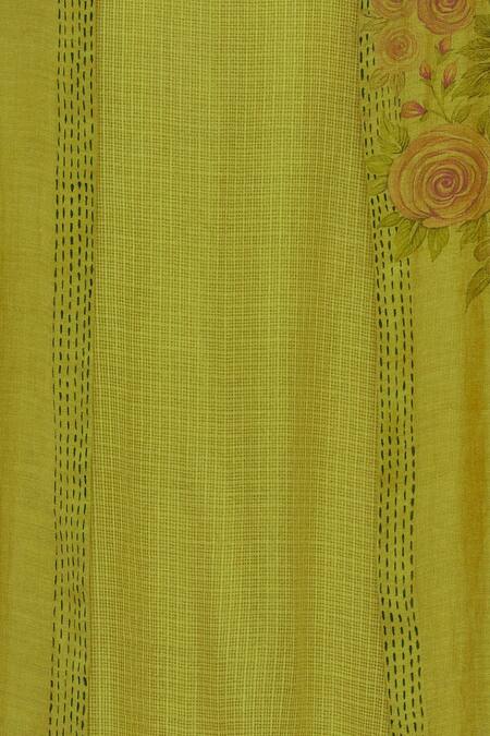 Neeta Bhargava Green Cotton Silk, Kota Doriya Tunic Round Neckline Hand Painted Jacket With at Aza Fashions Neeta Bhargava_Green Cotton Silk, Kota Doriya Tunic Round Neckline Hand Painted Jacket With _at_Aza_Fashions