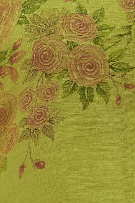 Neeta Bhargava Green Cotton Silk Inner Round Neckline, Kurta Hand Painted Set at Aza Fashions Neeta Bhargava_Green Cotton Silk Inner Round Neckline, Kurta Hand Painted Set _at_Aza_Fashions