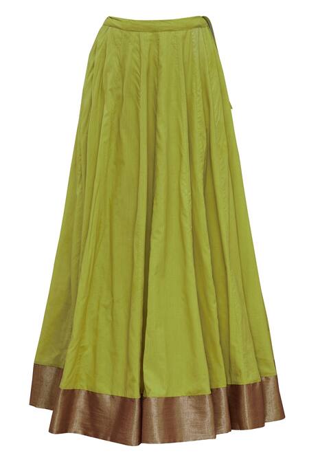 Shop_Neeta Bhargava_Green Tissue, Cotton Silk Jacket Mandarin Hand Painted Lehenga Set _Online_at_Aza_Fashions