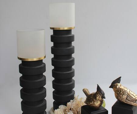 Karo_Black Wood Alana Candle Stand Of 2_Online_at_Aza_Fashions