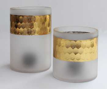Karo_White Frost Glass Hammered Candle Holders Set Of 2_Online_at_Aza_Fashions