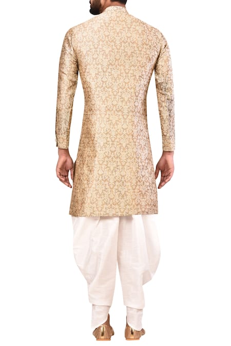 Arihant Rai Sinha_Beige Silk, Cotton Embroidery Jacquard Kurta Set _Online_at_Aza_Fashions
