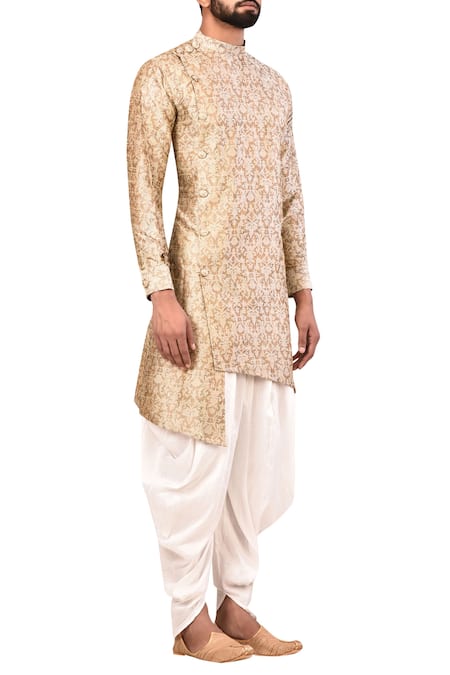 Buy_Arihant Rai Sinha_Beige Silk, Cotton Embroidery Jacquard Kurta Set _Online_at_Aza_Fashions
