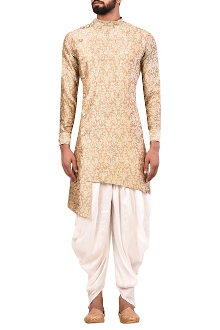 Arihant Rai Sinha_Beige Silk, Cotton Embroidery Jacquard Kurta Set _at_Aza_Fashions
