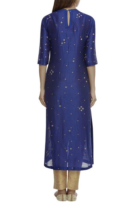Shop Sahil Kochhar Blue Chanderi Round Embellished Kurta at Aza Fashions Shop_Sahil Kochhar_Blue Chanderi Round Embellished Kurta _at_Aza_Fashions