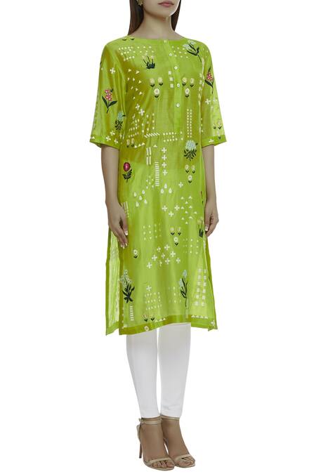 Sahil Kochhar_Green Chanderi Round Embroidered Kurta _Online_at_Aza_Fashions