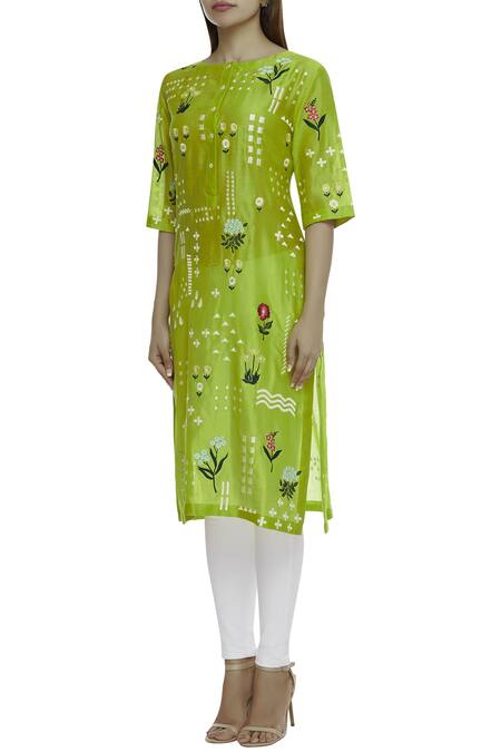 Buy_Sahil Kochhar_Green Chanderi Round Embroidered Kurta _Online_at_Aza_Fashions