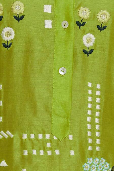 Sahil Kochhar_Green Chanderi Round Embroidered Kurta _at_Aza_Fashions