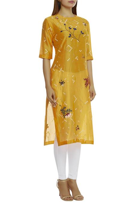 Sahil Kochhar_Yellow Chanderi Round Embroidered Kurta _Online_at_Aza_Fashions