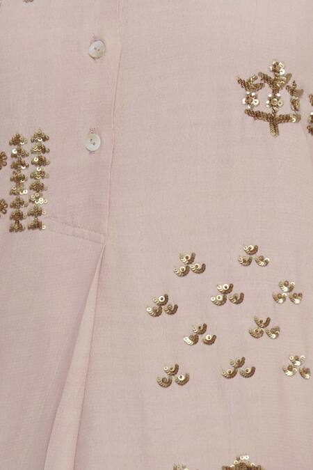 Sahil Kochhar_Pink Viscose Crepe Stand Collar Embellished Kurta _at_Aza_Fashions
