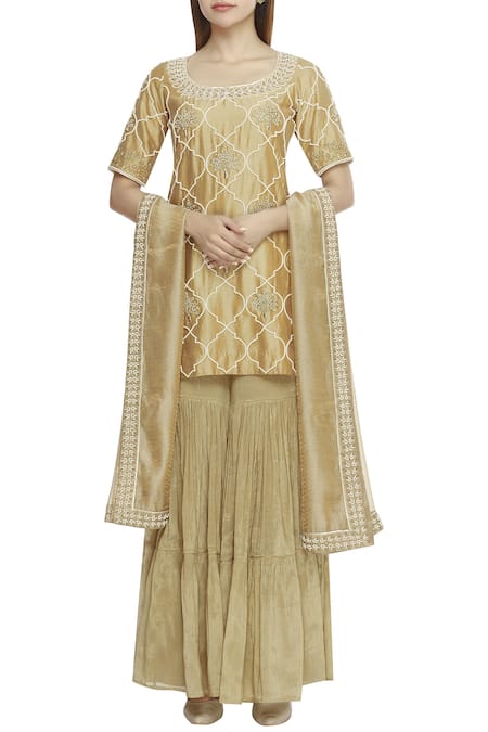 Tisha Saksena Chanderi Silk Kurta Sharara Set 