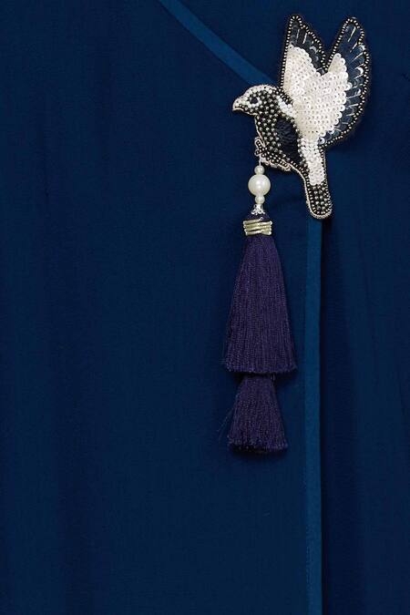 Aariyana Couture_Blue Viscose, Georgette Beads, Sequins V-neck Asymmetric Kurta Set_at_Aza_Fashions