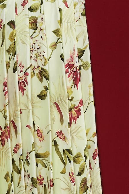 Ariyana by Aza_Cream Modal Satin V Neck Printed Asymmetric Kurta Set _at_Aza_Fashions
