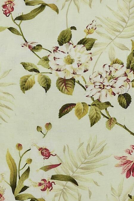 Aariyana Couture_Cream Georgette, Modal Beads, Sequins Round Neck Printed Draped Tunic_at_Aza_Fashions