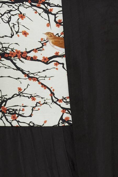 Aariyana Couture_Black Modal, Satin Round Neck Printed Draped Dress_at_Aza_Fashions