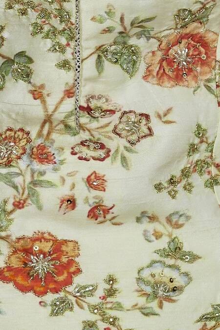 Shop Aariyana Couture Cream Organza, Modal, Viscose Embroidery Round Neck Printed Kurta And Pant Set Online at Aza Fashions Shop_Aariyana Couture_Cream Organza, Modal, Viscose Embroidery Round Neck Printed Kurta And Pant Set_Online_at_Aza_Fashions