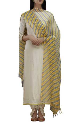 Samyukta Singhania_Blue Kota Silk Leheriya Dupatta_Online_at_Aza_Fashions