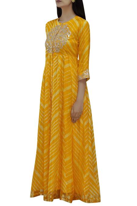 Buy_Samyukta Singhania_Yellow Silk Leheriya Anarkali Kurta_Online_at_Aza_Fashions