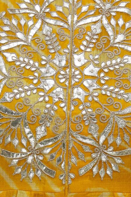 Samyukta Singhania_Yellow Silk Leheriya Anarkali Kurta_at_Aza_Fashions