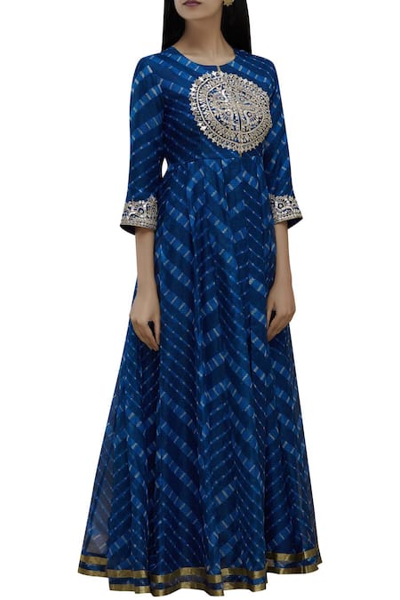 Samyukta Singhania Blue Silk Leheriya Anarkali Kurta