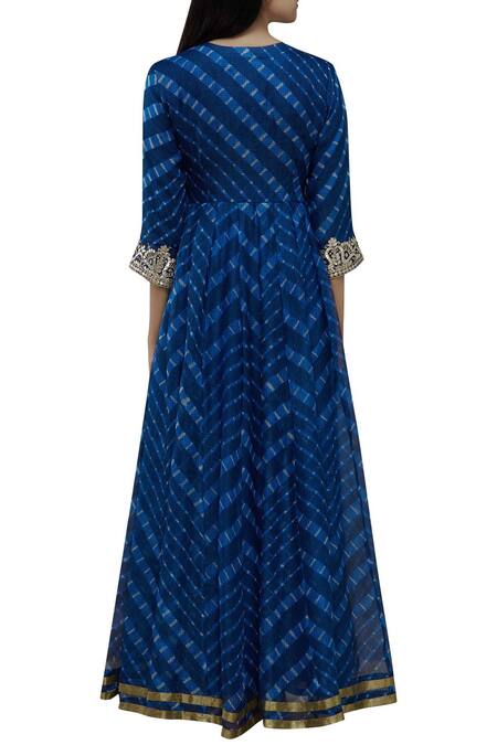 Shop Samyukta Singhania Blue Silk Leheriya Anarkali Kurta at Aza Fashions Shop_Samyukta Singhania_Blue Silk Leheriya Anarkali Kurta_at_Aza_Fashions